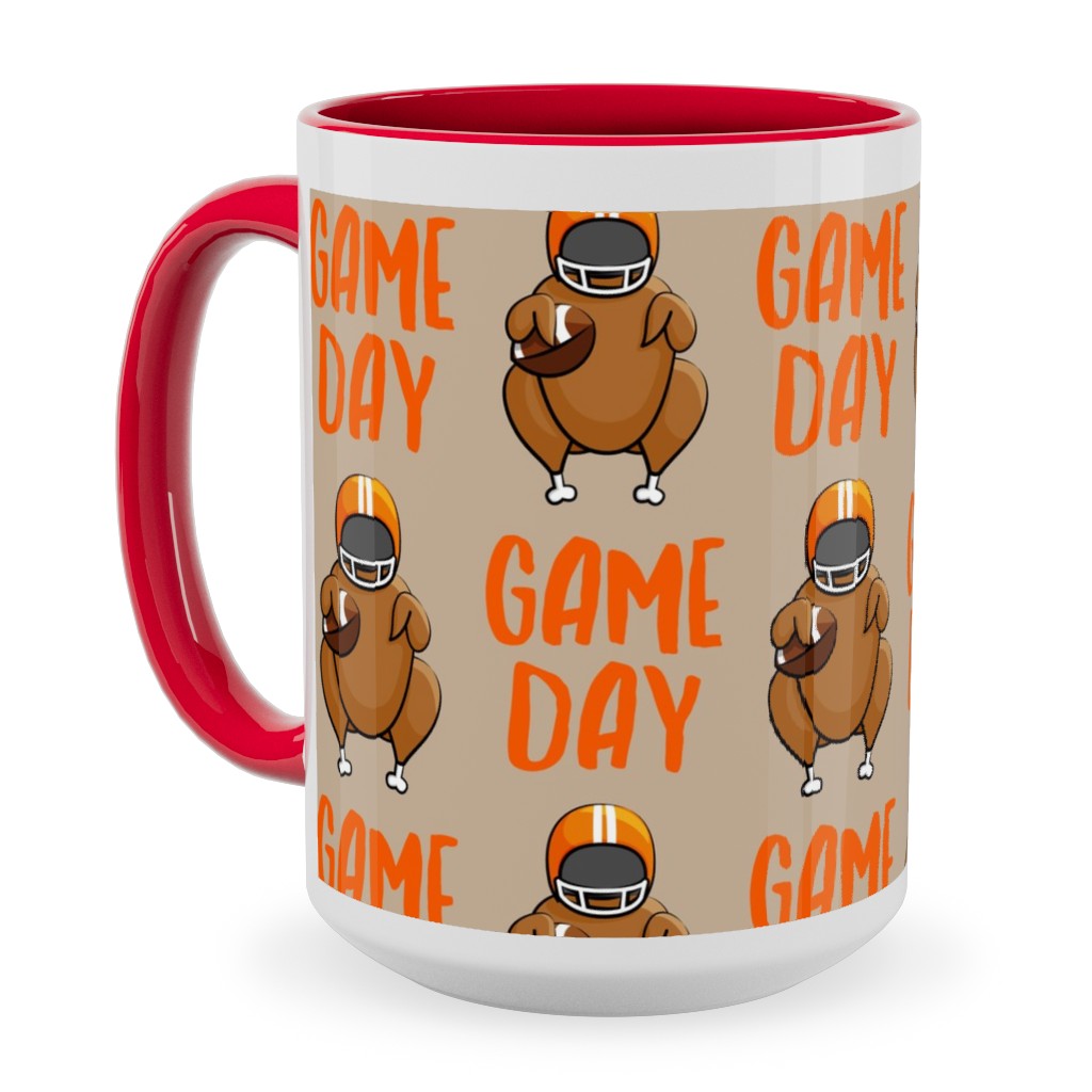 Game Day Turkey With Football - Tan Ceramic Mug, Red,  , 15oz, Beige