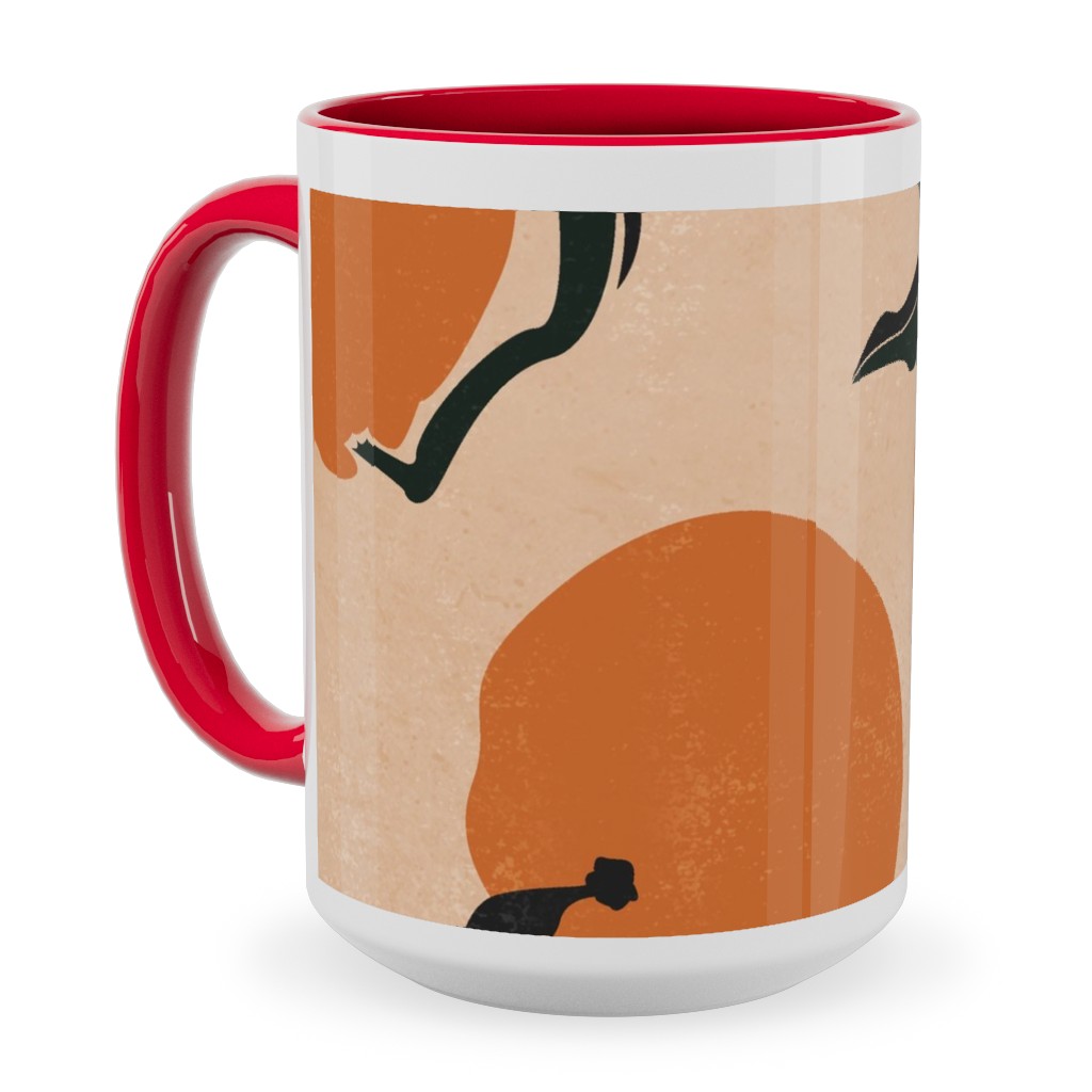 Mid-Century Clementines - Sandy Beige Ceramic Mug, Red,  , 15oz, Orange