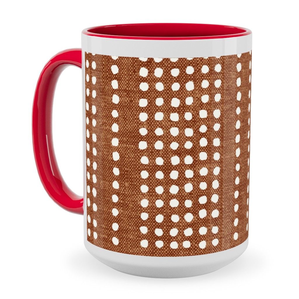 Dotty Boho Geometric - Ginger Ceramic Mug, Red, , 15oz, Orange, Orange