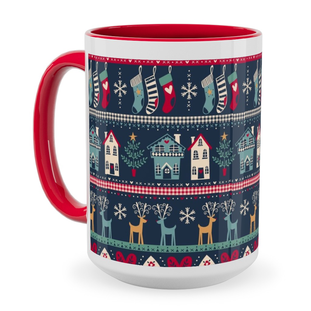 Nordic Vintage Christmas Ceramic Mug, Red,  , 15oz, Multicolor