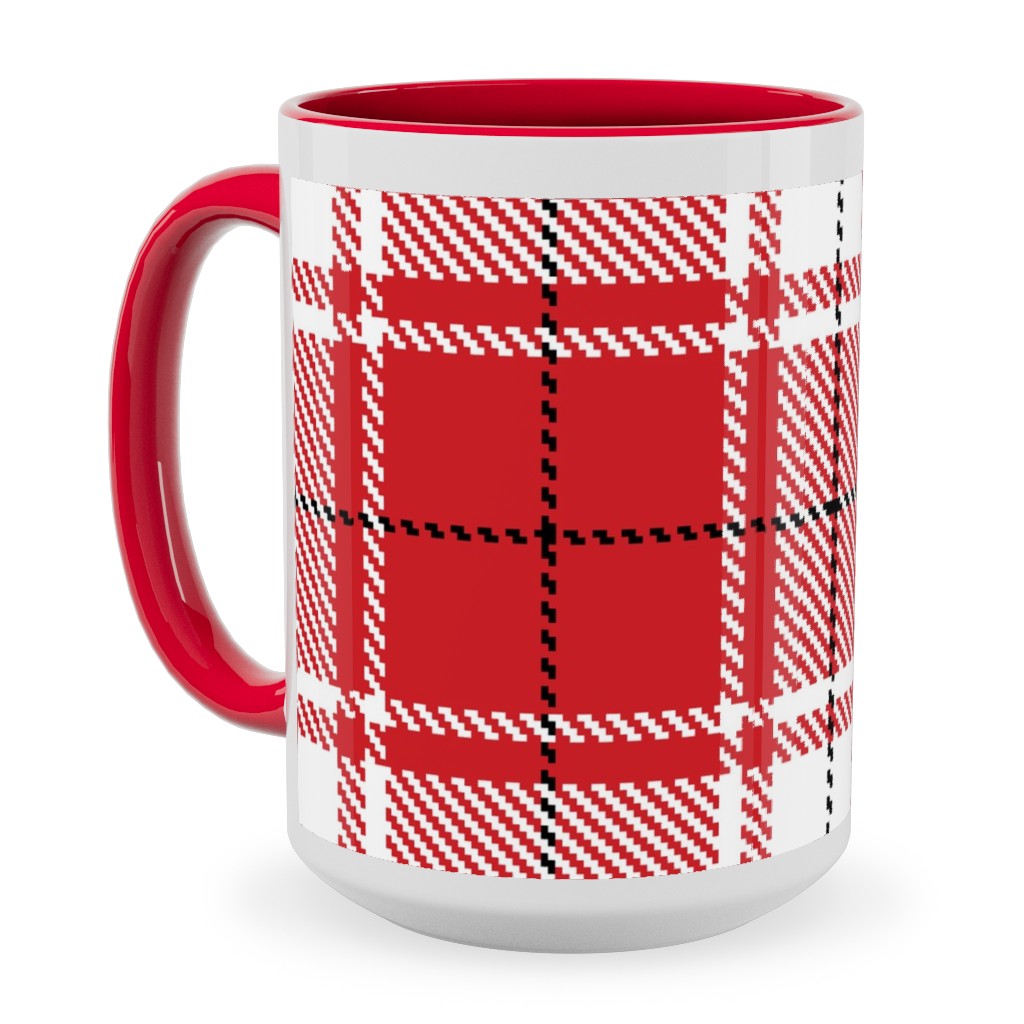 Tartan - White and Red Ceramic Mug, Red, , 15oz, Red, Red