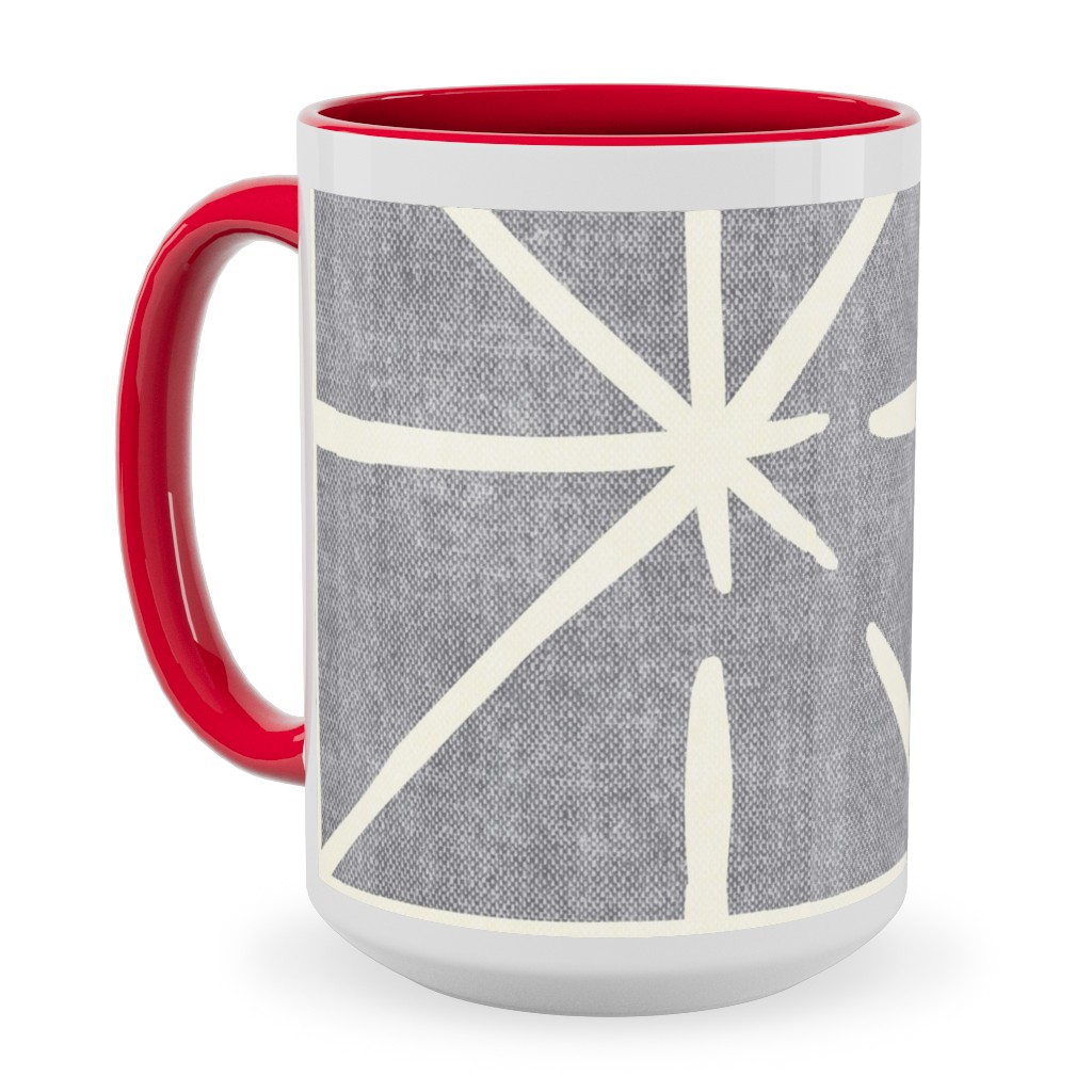 Geometric Triangles - Distressed - Grey Ceramic Mug, Red,  , 15oz, Gray