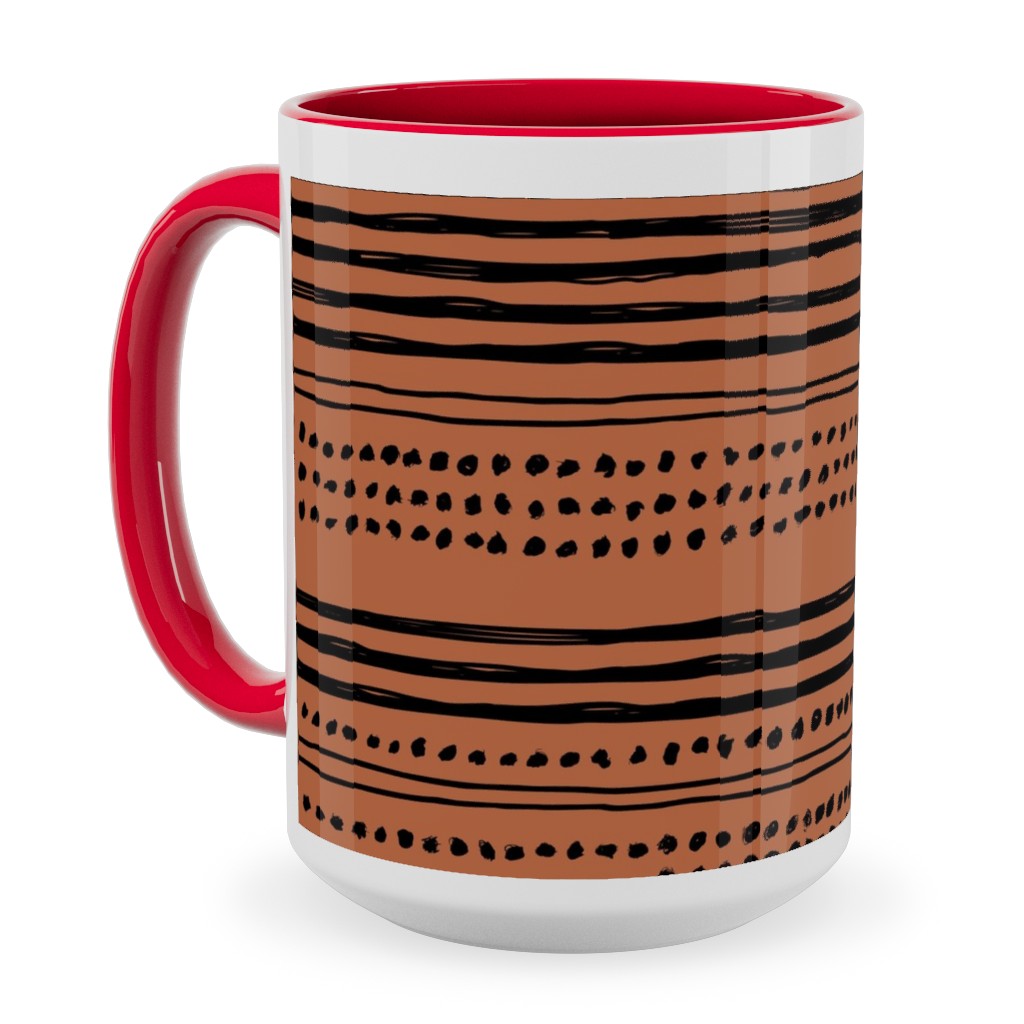 Minimal Mudcloth Ceramic Mug, Red,  , 15oz, Red