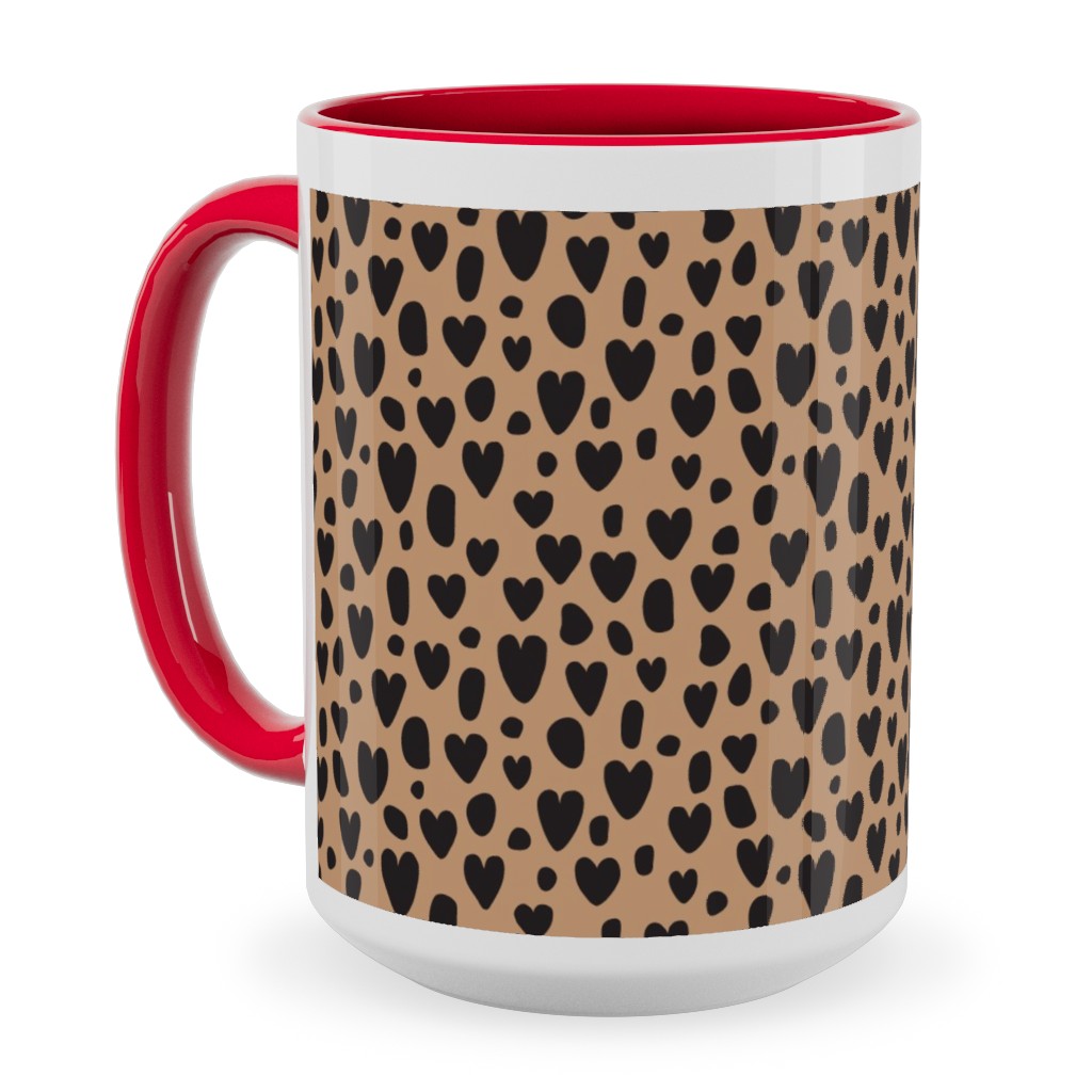Leopard Hearts - Brown Ceramic Mug, Red,  , 15oz, Brown