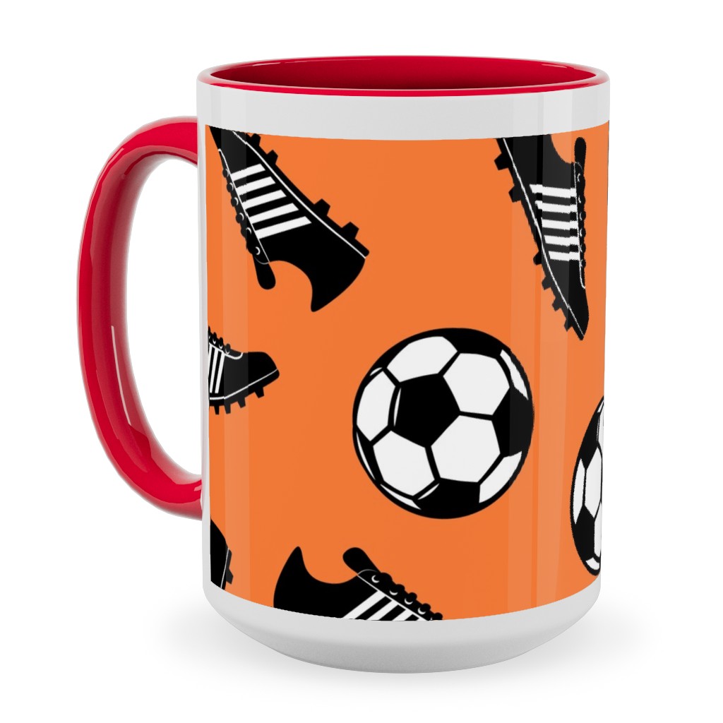 Soccer Balls and Cleats Ceramic Mug, Red, , 15oz, Orange, Tawny