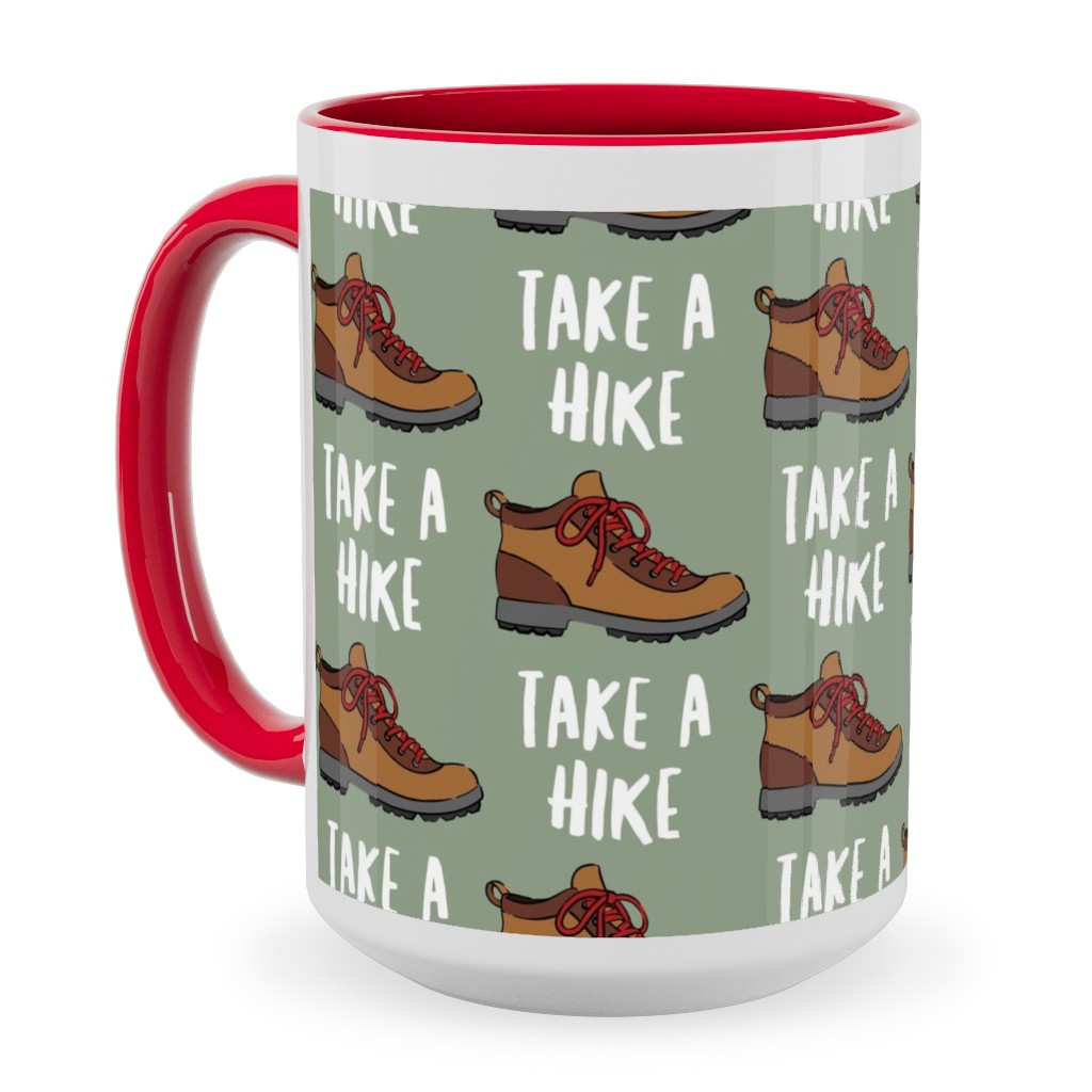 Hiking, Take a Hike - Green Ceramic Mug, Red, , 15oz, Green, Classic Green