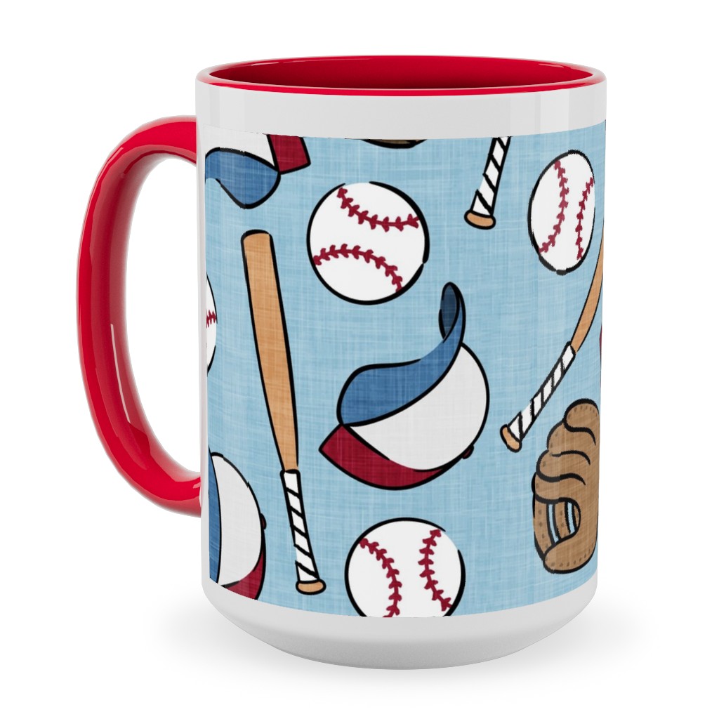 Baseball Bats Mits and Balls Ceramic Mug, Red, , 15oz, Blue, Coast