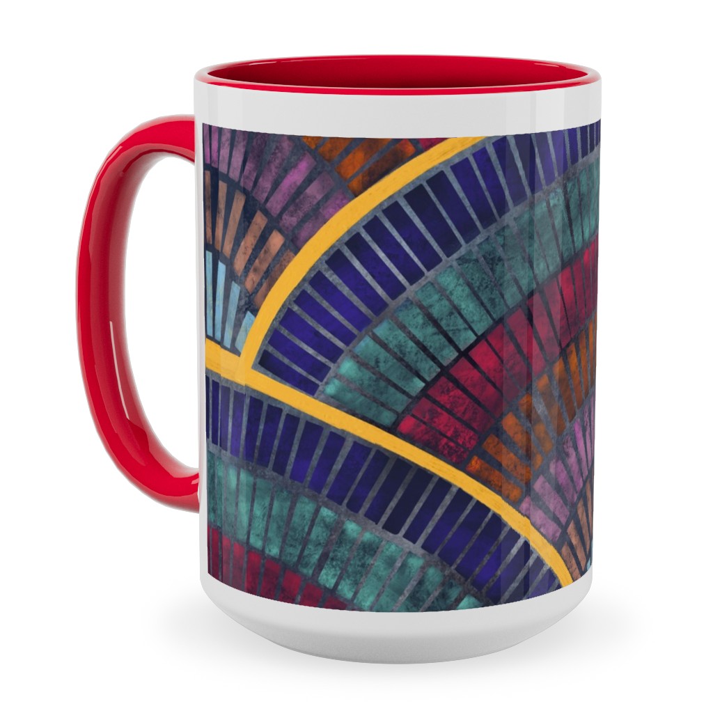 Moody Art Deco Tile - Dark Ceramic Mug, Red,  , 15oz, Multicolor