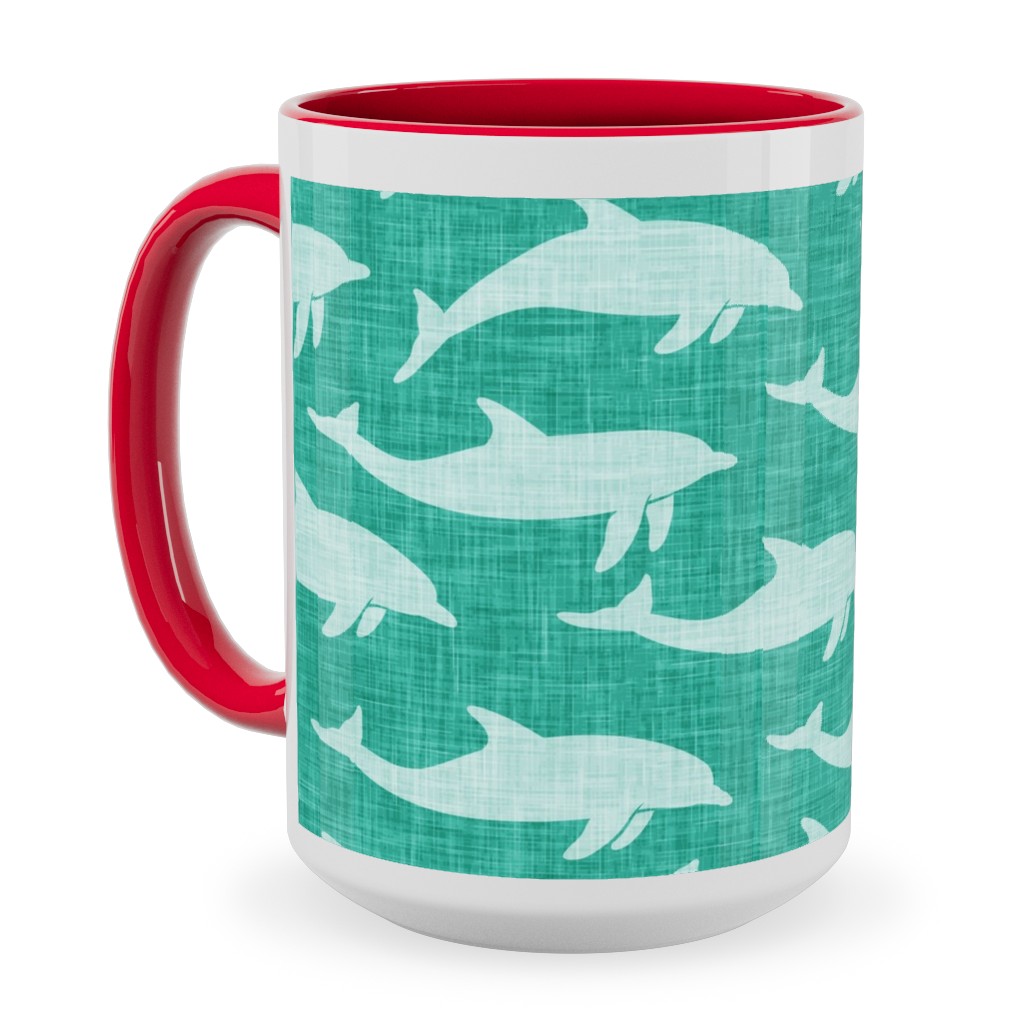 Dolphins Ceramic Mug, Red, , 15oz, Green, Sea Glass