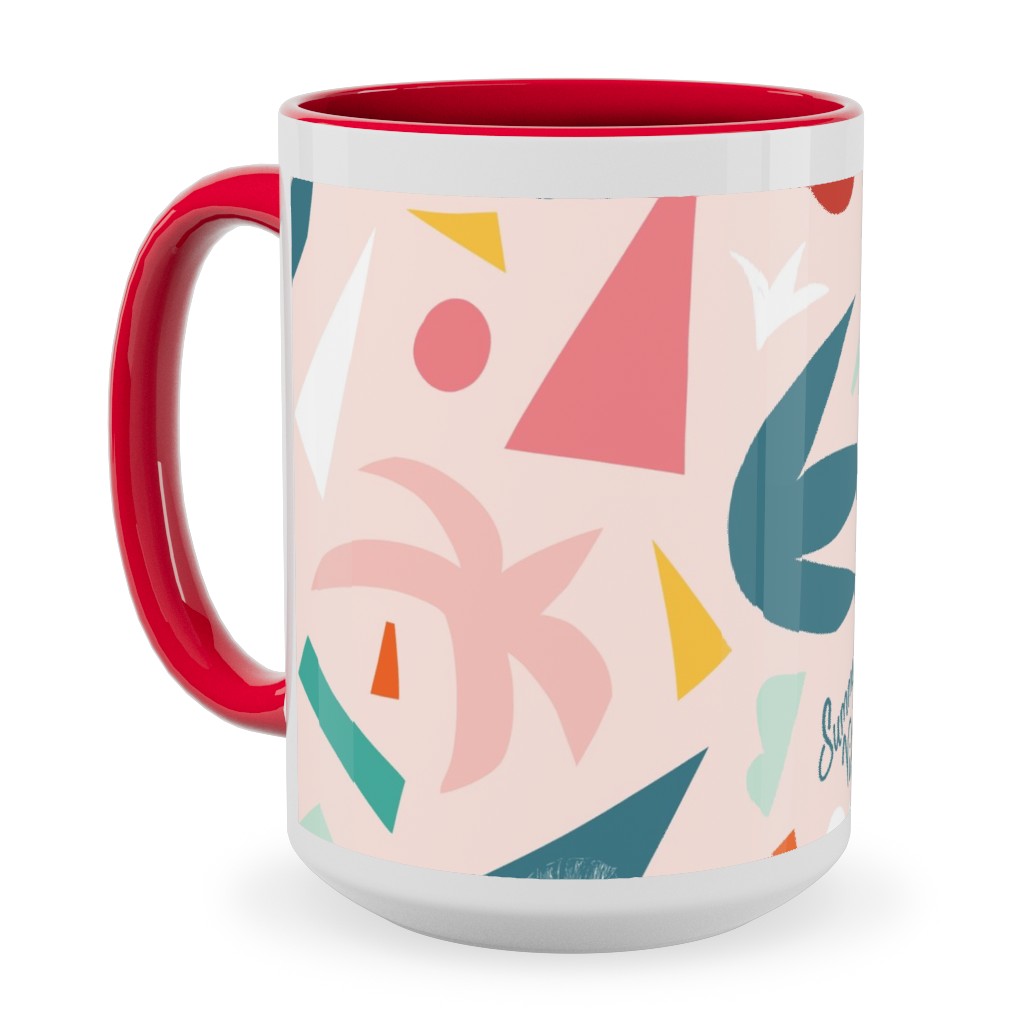 Summer Vibes Collage Ceramic Mug, Red,  , 15oz, Pink