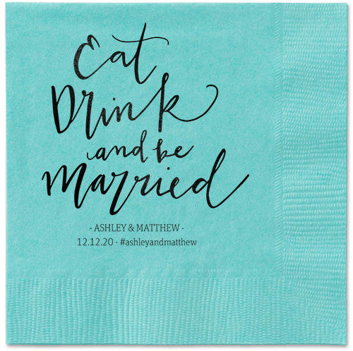 Married Festivity Napkins, Black, Aqua, Black