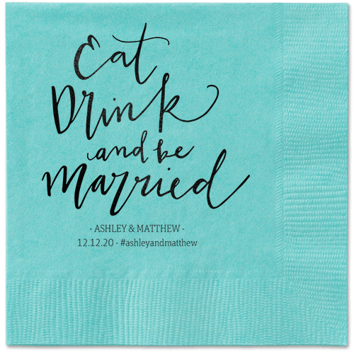 Married Festivity Napkins, Black, Aqua