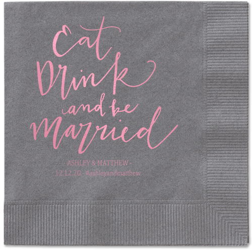 Married Festivity Napkins, Pink, Pewter