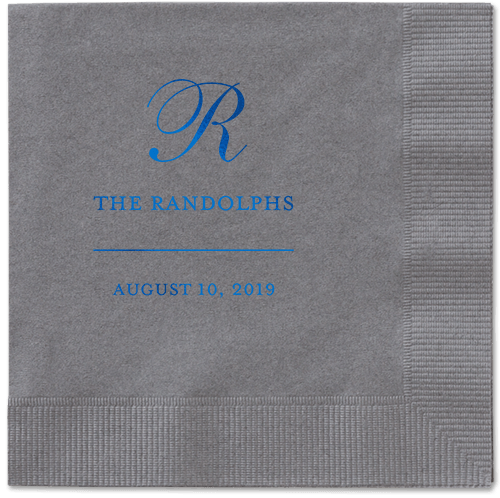 Monogrammed Love Napkins, Blue, Pewter