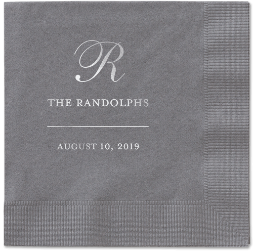 Monogrammed Love Napkins, Grey, Pewter, Silver
