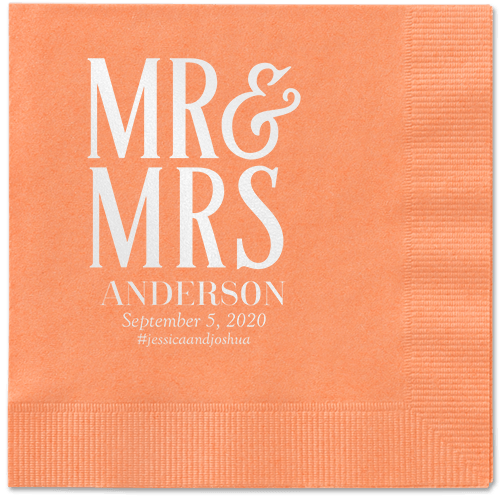 Statement Scroll Napkins, White, Coral