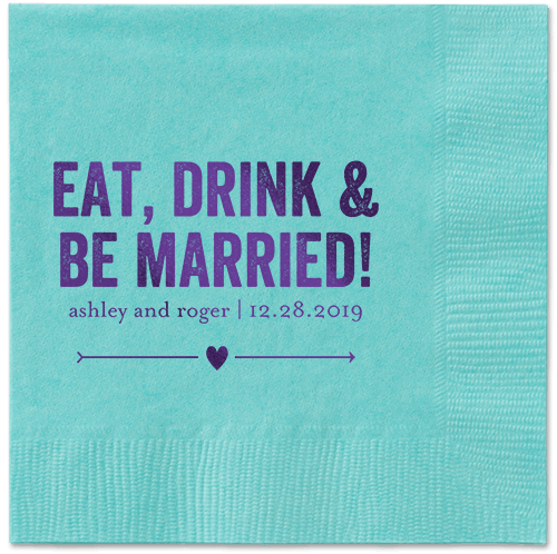 Married Fun Napkins, Purple, Aqua, Purple
