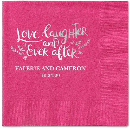 Love And Laughter Forever Napkins, Grey, Magenta, Silver