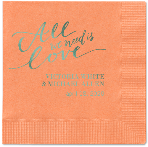 Lovely Scripted Napkins, Green, Coral