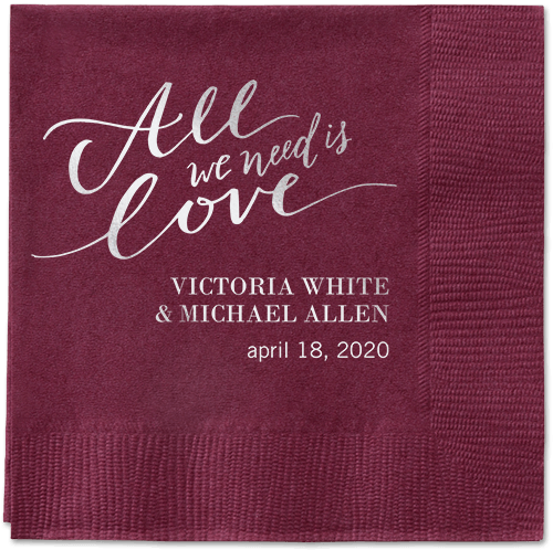 Lovely Scripted Napkins, Grey, Berry