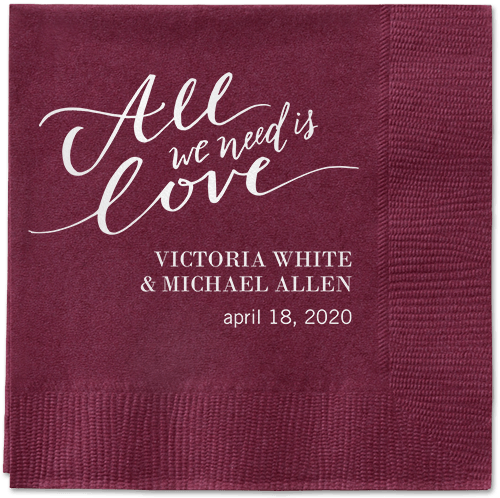 Lovely Scripted Napkins, White, Berry