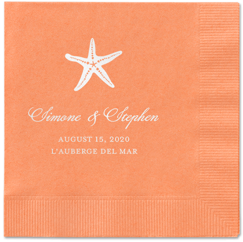 Stylish Starfish Napkins, White, Coral