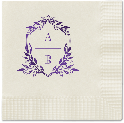 Classic Herald Napkin, Purple, Ecru, Purple