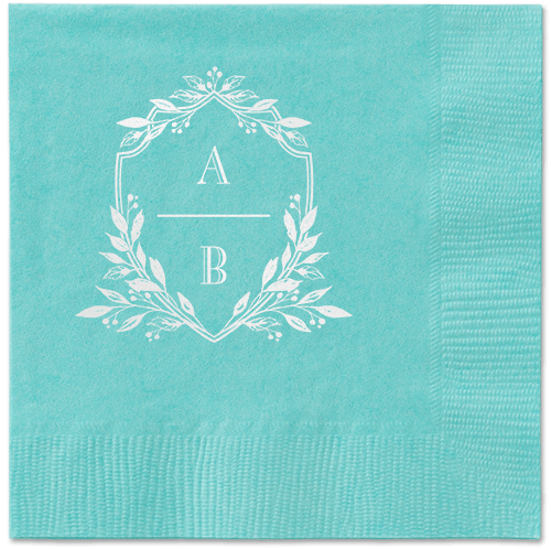 Classic Herald Napkin, White, Aqua