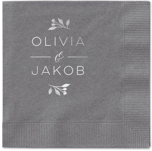 Delicate Blooms Napkin, Grey, Pewter