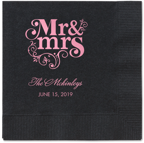Flourish Title Napkins, Pink, Black, Blush