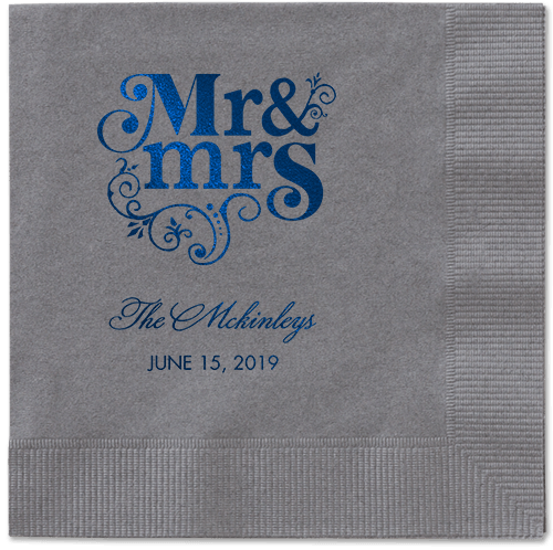 Flourish Title Napkins, Blue, Pewter, Midnight
