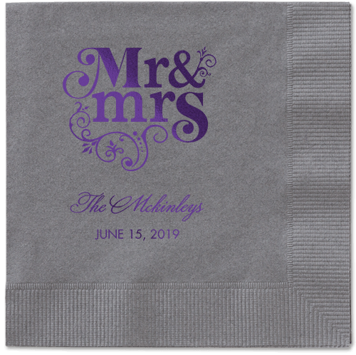 Flourish Title Napkins, Purple, Pewter, Purple