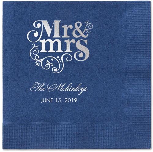 Flourish Title Napkins, Grey, Navy, Silver