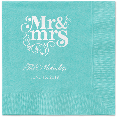 Flourish Title Napkins, White, Aqua, White