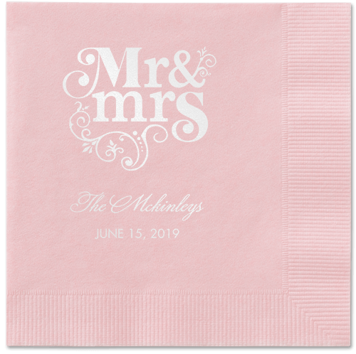 Flourish Title Napkins, White, Blush