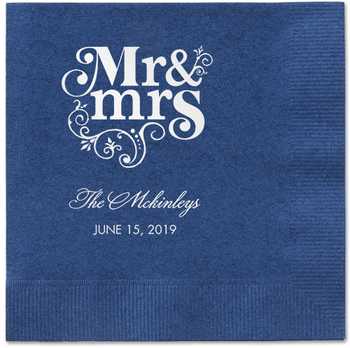 Flourish Title Napkins, White, Navy