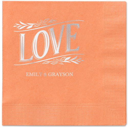 Ornamented Petals Napkin, Grey, Coral, silver