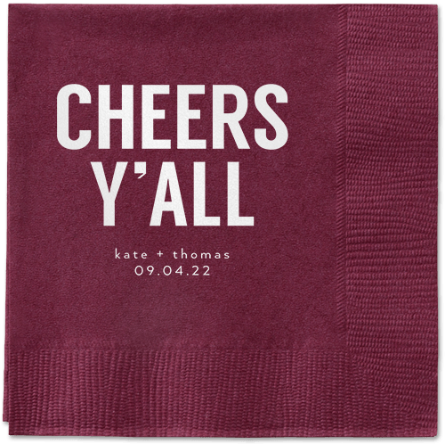 Cheers Yall Napkin, White, Berry