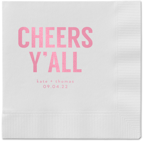 Cheers Yall Napkin, Pink, White, blush
