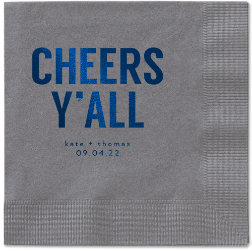 Cheers Yall Napkin, Blue, Pewter
