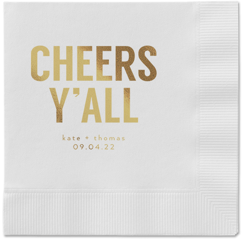 Cheers Yall Napkin, Yellow, White, gold