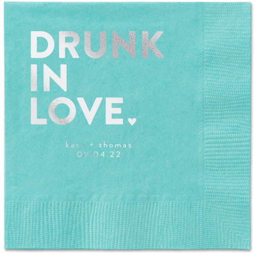 Drunk in Love Napkin, Grey, Aqua, silver