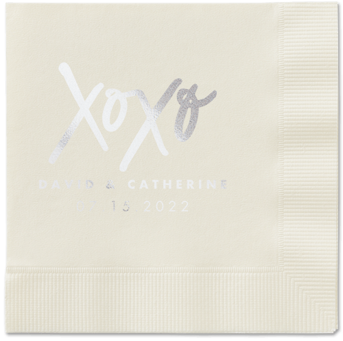 Embrace and Kiss Napkin, Grey, Ecru, silver