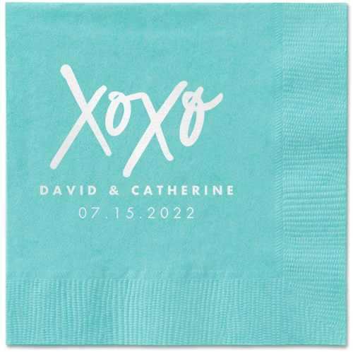 Embrace and Kiss Napkin, White, Aqua, white