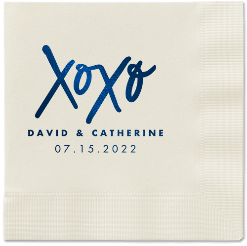 Embrace and Kiss Napkin, Blue, Ecru, midnight