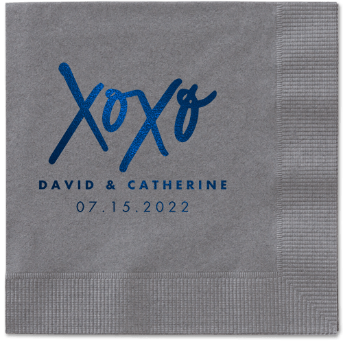 Embrace and Kiss Napkin, Blue, Pewter, midnight