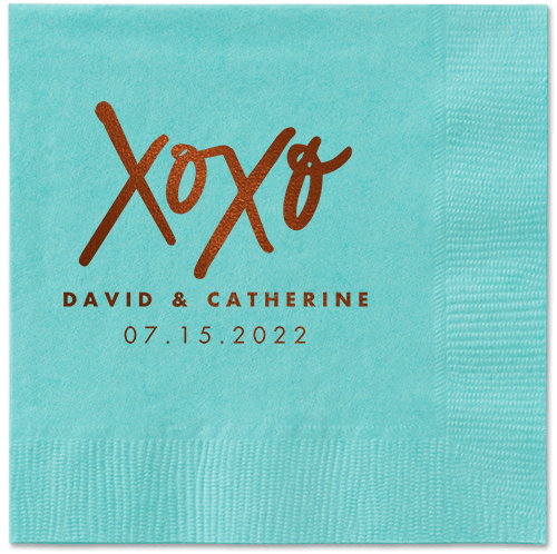 Embrace and Kiss Napkin, Brown, Aqua, mocha