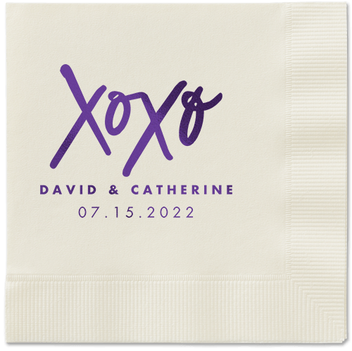 Embrace and Kiss Napkin, Purple, Ecru, purple