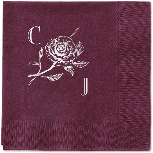 Romantic Rose Napkin, Grey, Berry