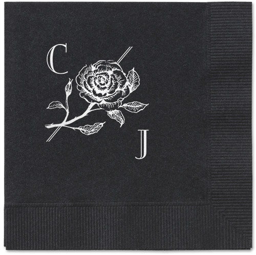 Romantic Rose Napkin, White, Black, white